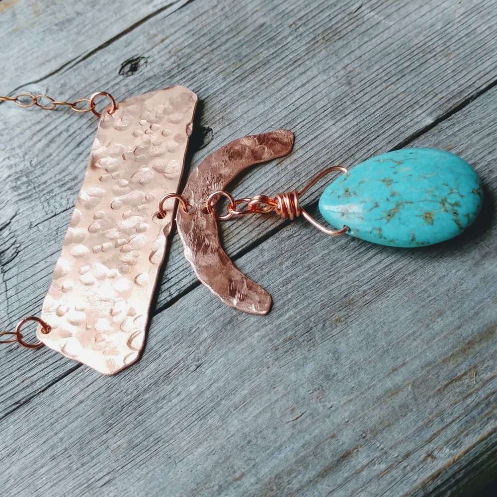 Hammered Copper Pendant Statement Necklace